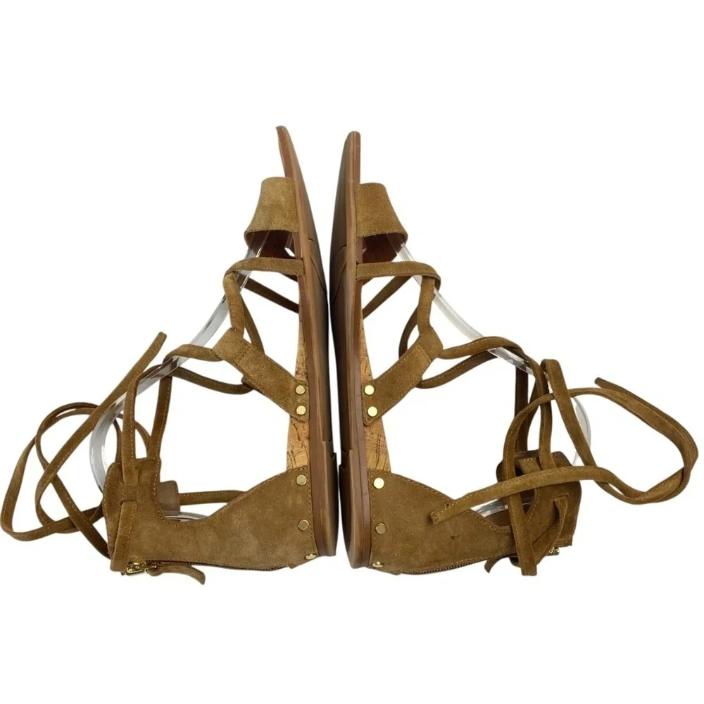 FRANCO SARTO Primrose Tan Suede Lace Up Sandal Flats size 8